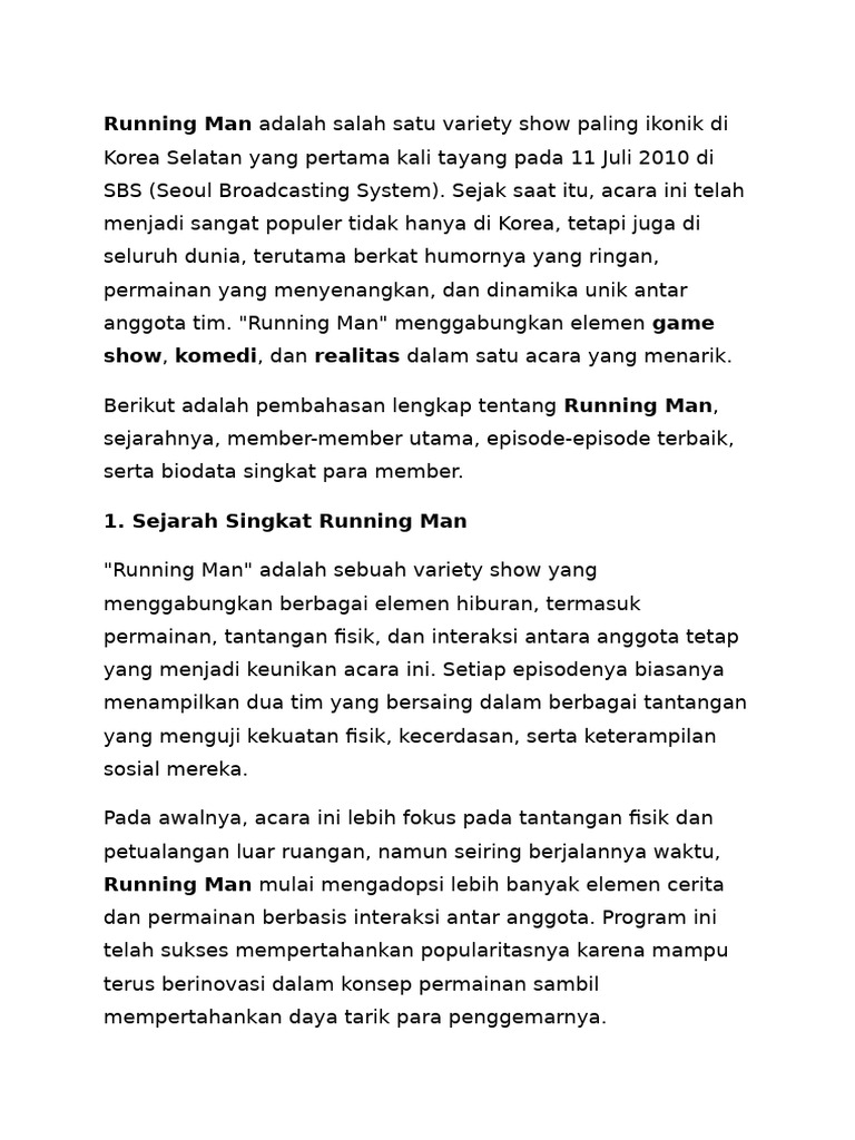 Sejarah dan Karakter Running Man | PDF