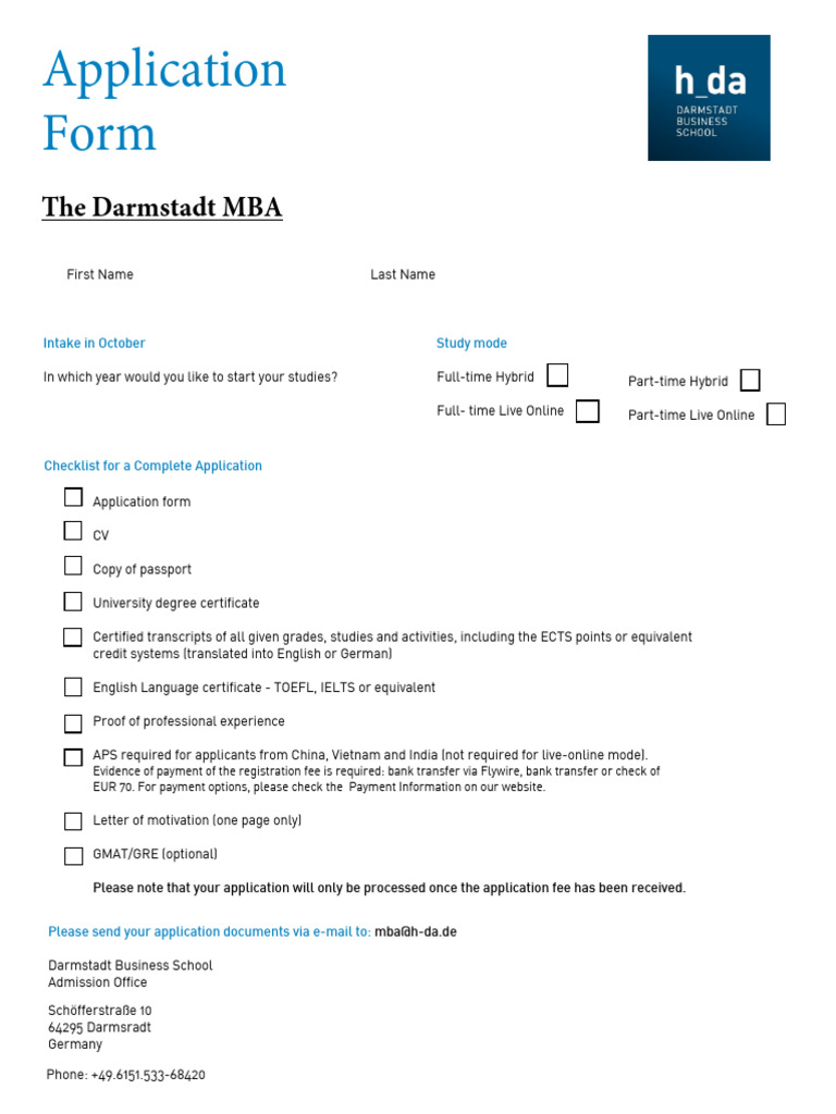 Darmstadt MBA Application Guide | PDF | Master Of Business ...