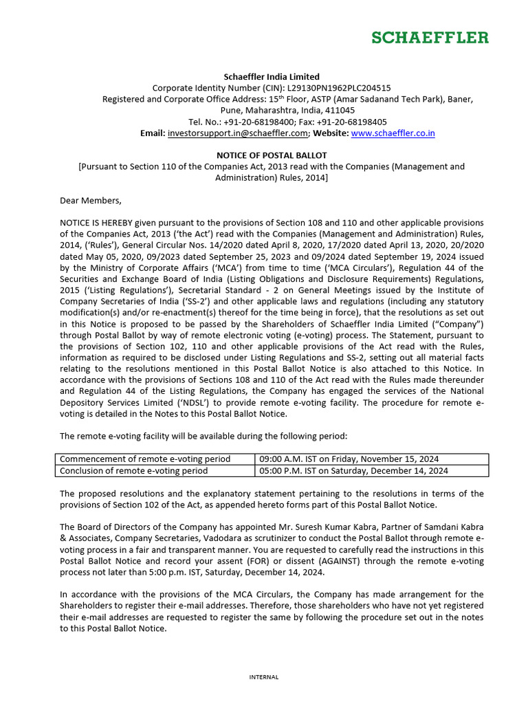 Schaeffler India Postal Ballot Notice 2024 | PDF | Login | Electronic ...