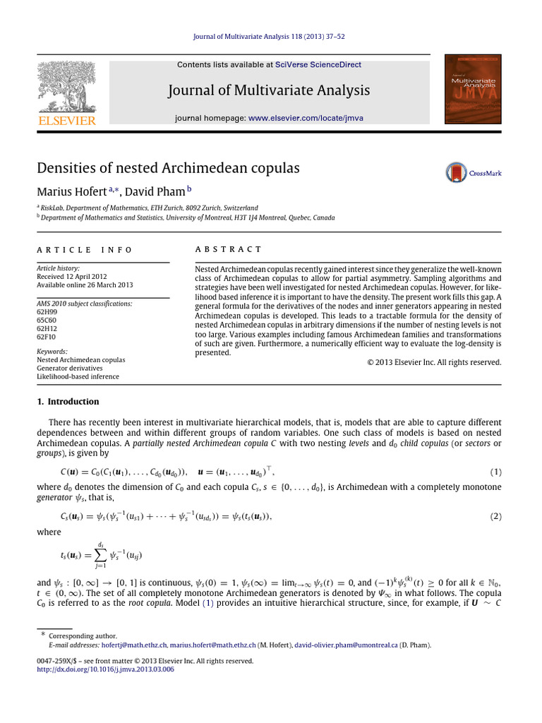 Densities of Nested Archimedean Copulas | PDF | Mathematical Analysis ...