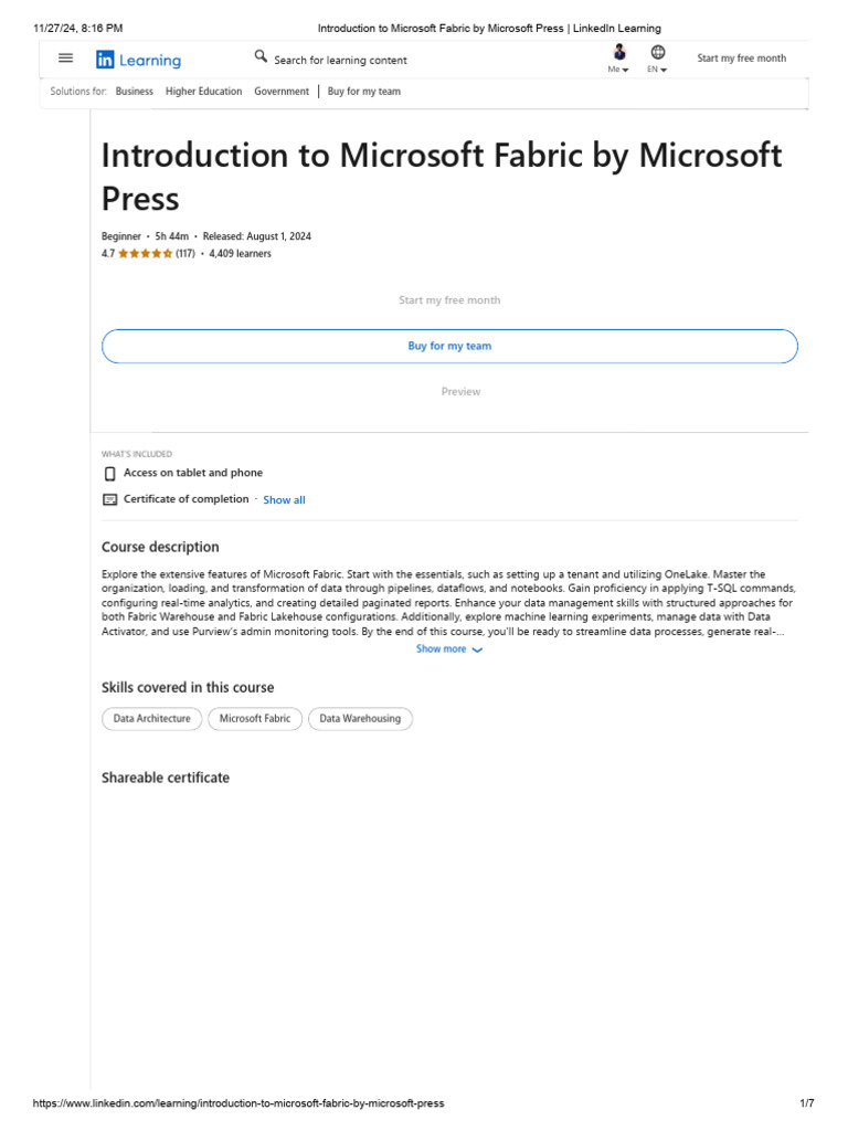 Introduction To Microsoft Fabric by Microsoft Press - LinkedIn Learning ...