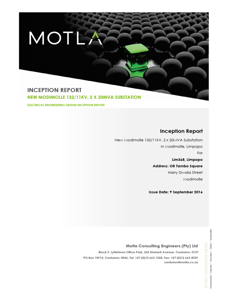 Modimolle Substation Inception Report | PDF | Electrical Substation ...