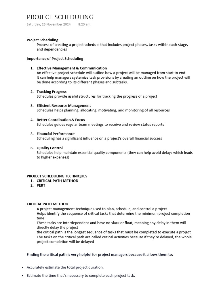 Project Scheduling - CPM Notes | PDF | Project Management