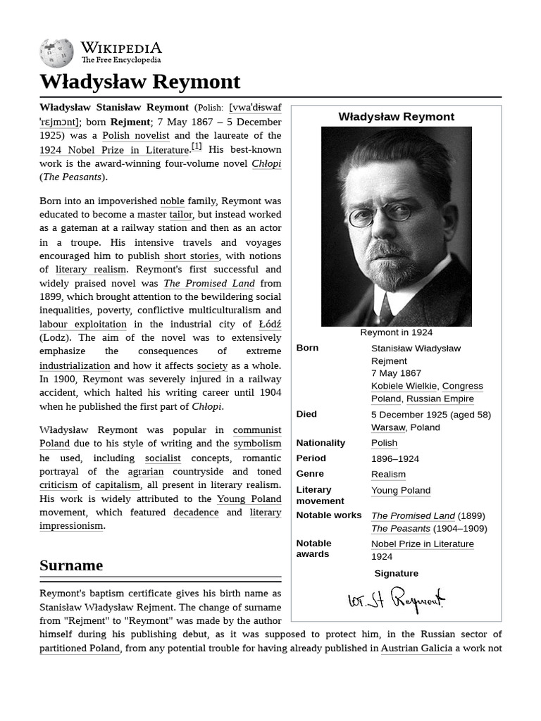Władysław Reymont: Nobel Laureate Novelist | PDF