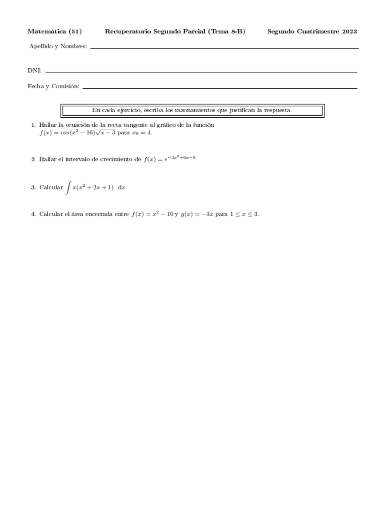 Clase 23 - Recuperatorio 2do (Matematica) (Variante B) (2do C 2023 ...