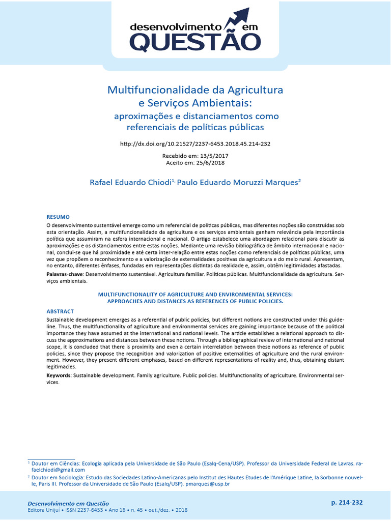 Multifuncionalidade da Agricultura e Políticas Públicas | PDF ...