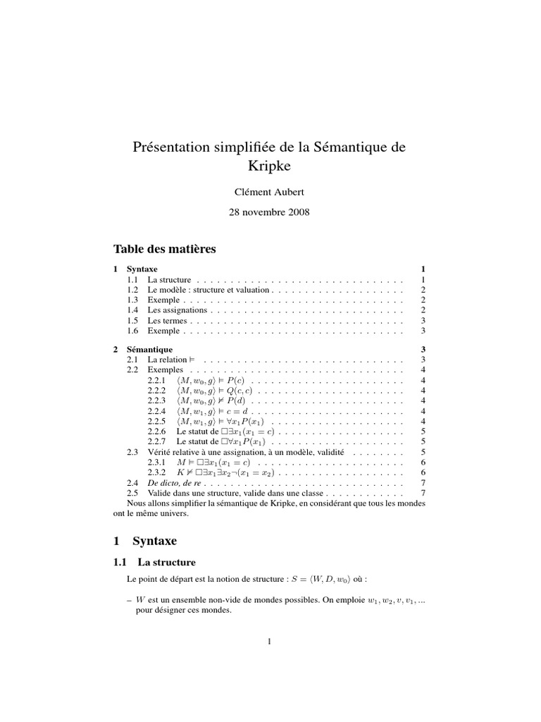 Introduction à la sémantique de Kripke | PDF | Logique mathématique ...