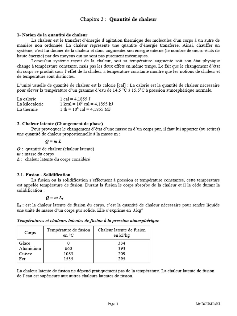 Notion de quantité de chaleur | PDF | Chaleur | Enthalpie de changement ...