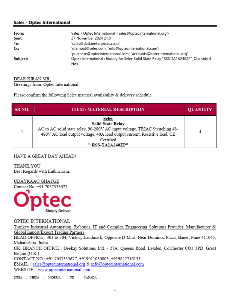 Selec Solid State Relay Quantity 4 Nos | PDF | Relay | Electrical ...