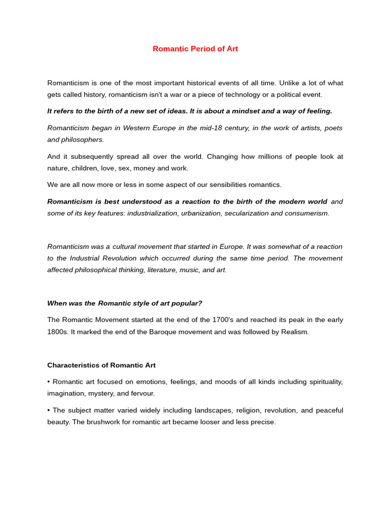 Overview of Romantic Art Movement | PDF | Romanticism | The Arts