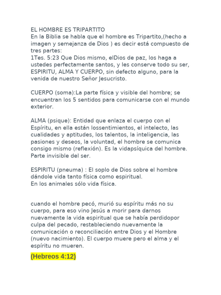El Hombre Tripartito en la Biblia | PDF | Alma | Teología
