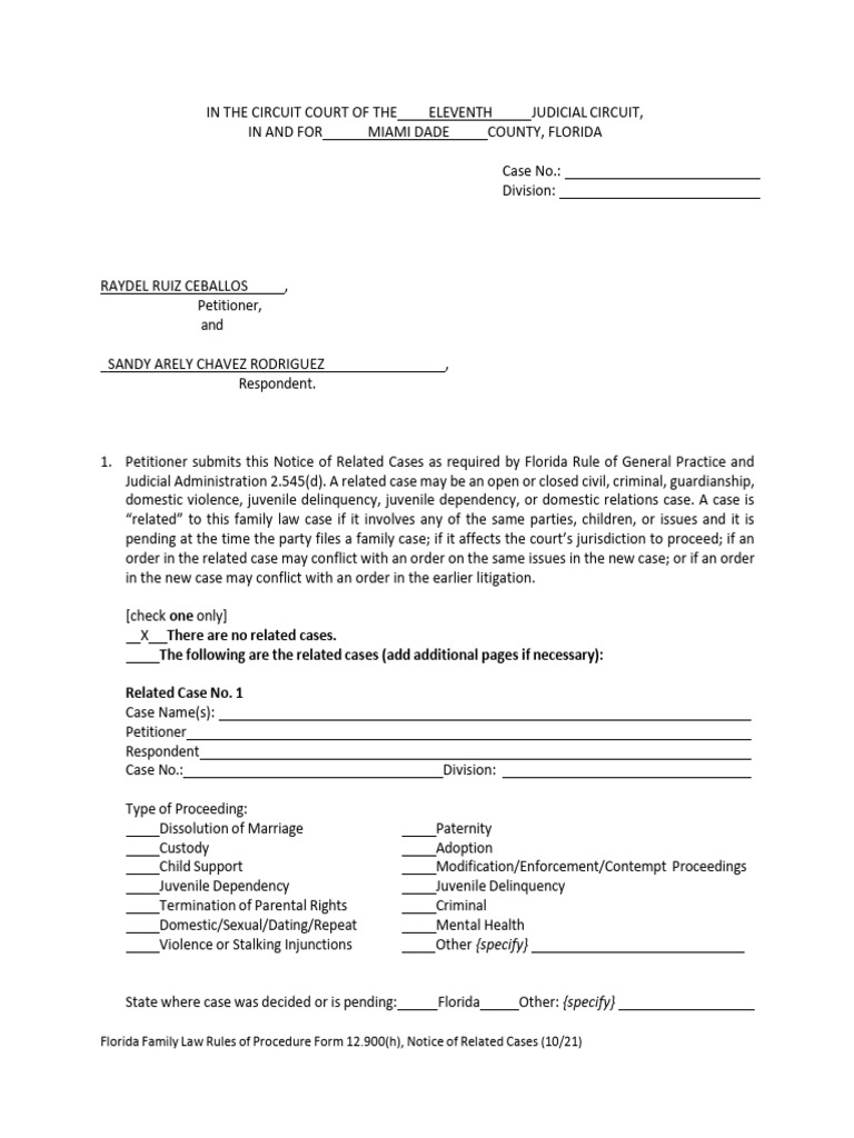 Florida Notice of Related Cases Form | PDF | Child Custody | Justice