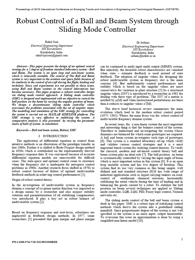 Robust Control of Ball and Beam System | PDF | Control Theory | Applied ...