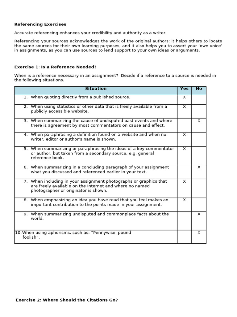 Essential Referencing Exercises Guide | PDF | Citation | Science
