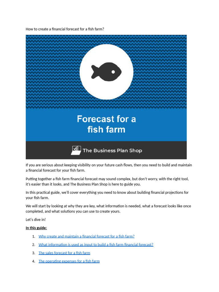 Financial Forecasting for Fish Farms | PDF | Equity (Finance ...
