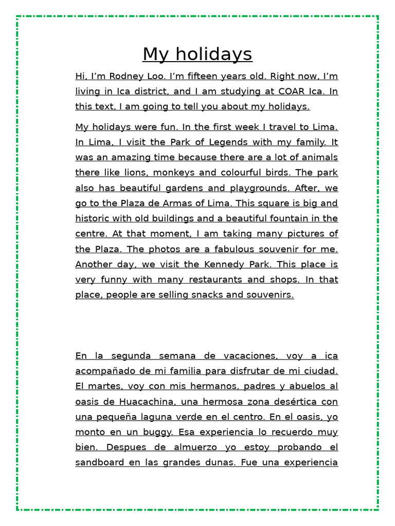 Mis vacaciones en Lima y Ica | PDF