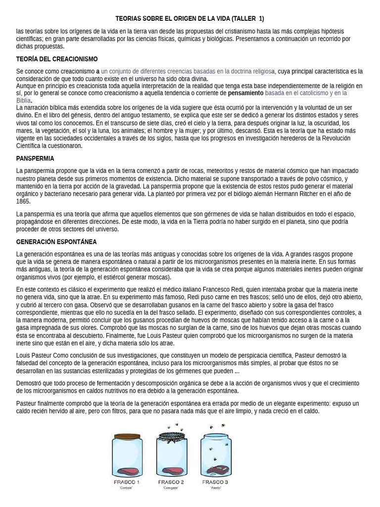 Teorias Sobre El Origen de La Vida | PDF | Naturaleza