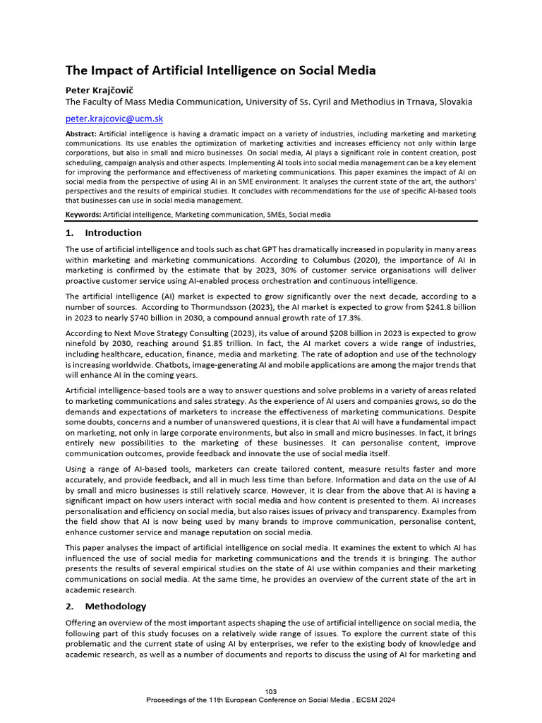 The Impact of Artificial Intelligence On Social Me | PDF | Social Media ...