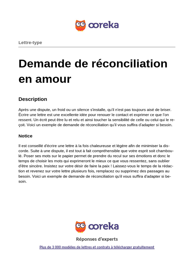 Lettre de réconciliation amoureuse | PDF