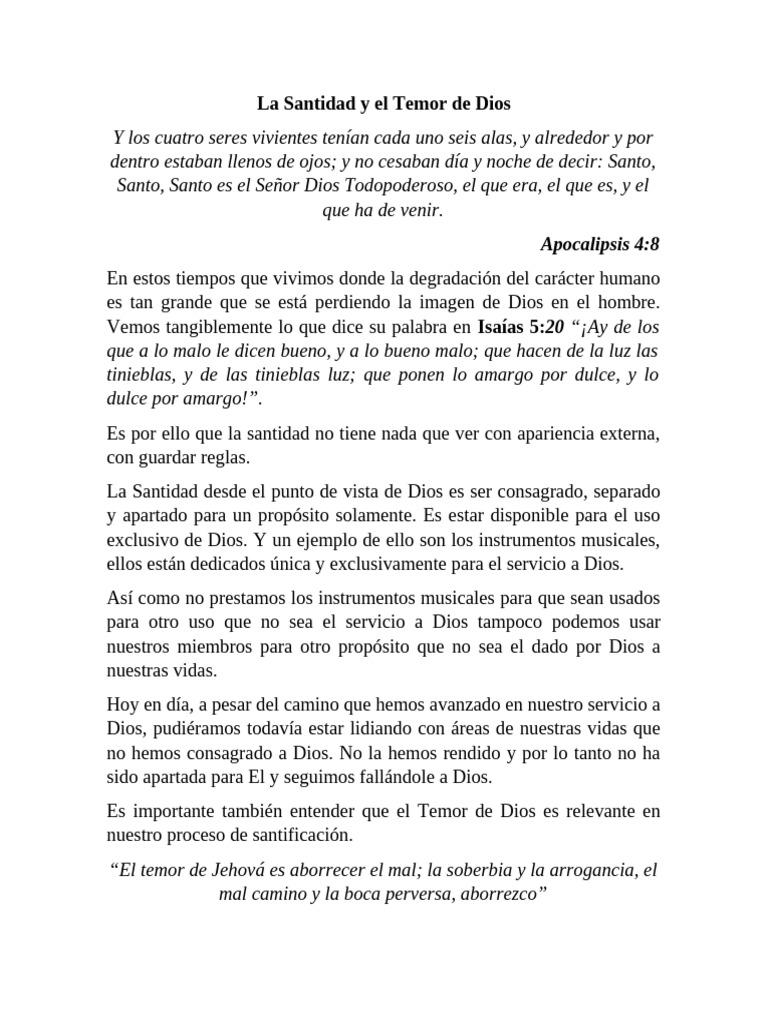 Santidad y Temor de Dios en la Vida Cristiana | PDF | Pecado | Santo