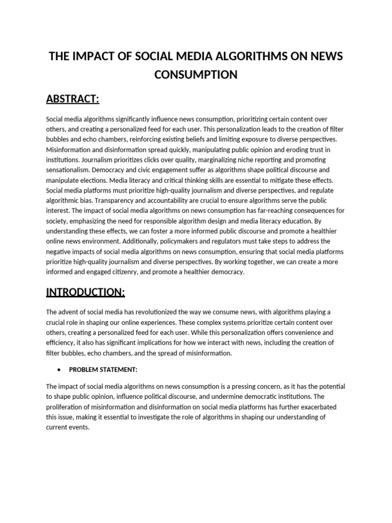 Social Media Algorithms and News Impact | PDF | Social Media | Popular ...