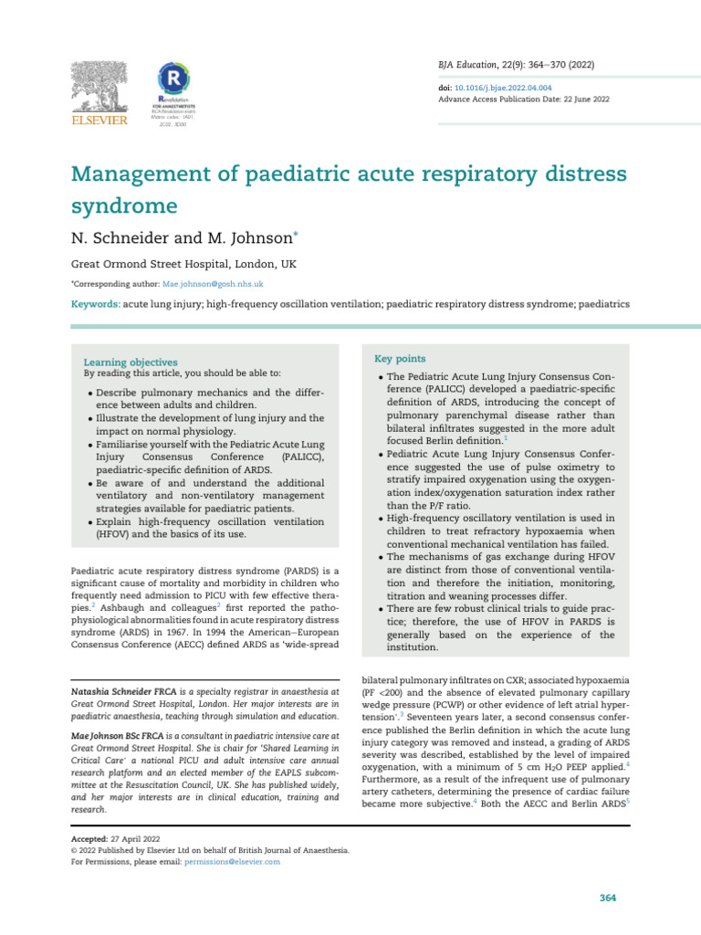 Managing Paediatric ARDS: Key Insights | PDF | Respiratory System ...