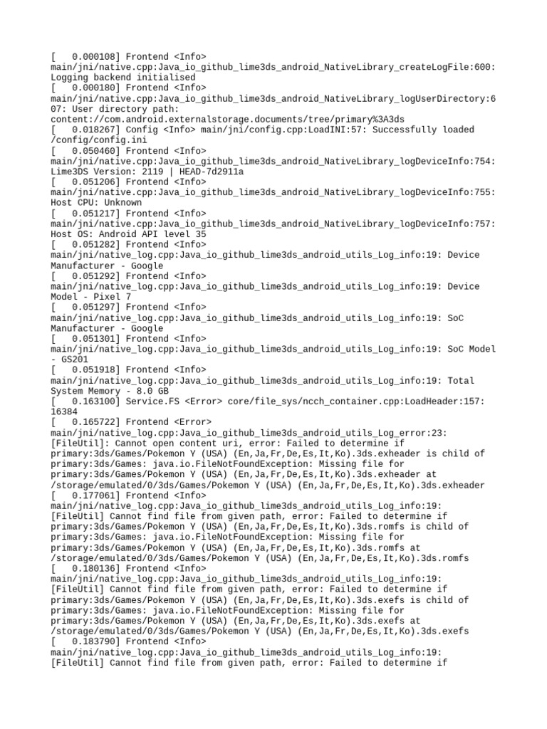 Lime3DS Android Log Errors | PDF | Nintendo | Computer Architecture