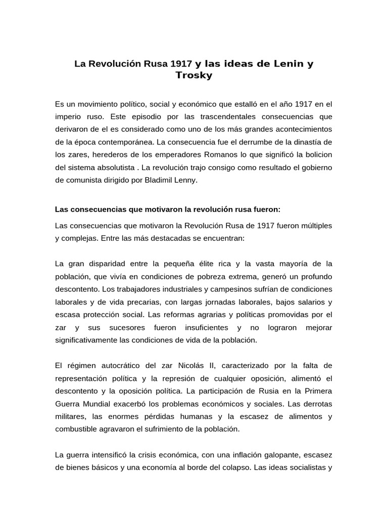 La Revolución Rusa 1917 | PDF | Vladimir Lenin | Imperio ruso