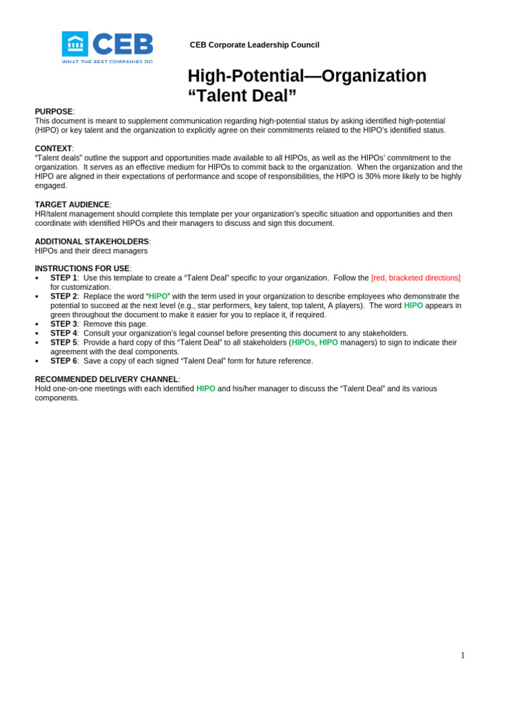 High-Potential Talent Deal Template | PDF | Human Communication ...