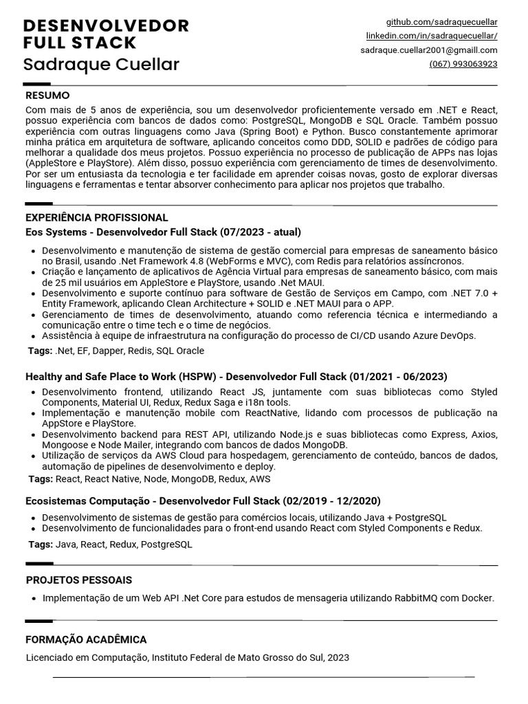Desenvolvedor Full Stack .NET e React | PDF | Aplicativo para celular ...