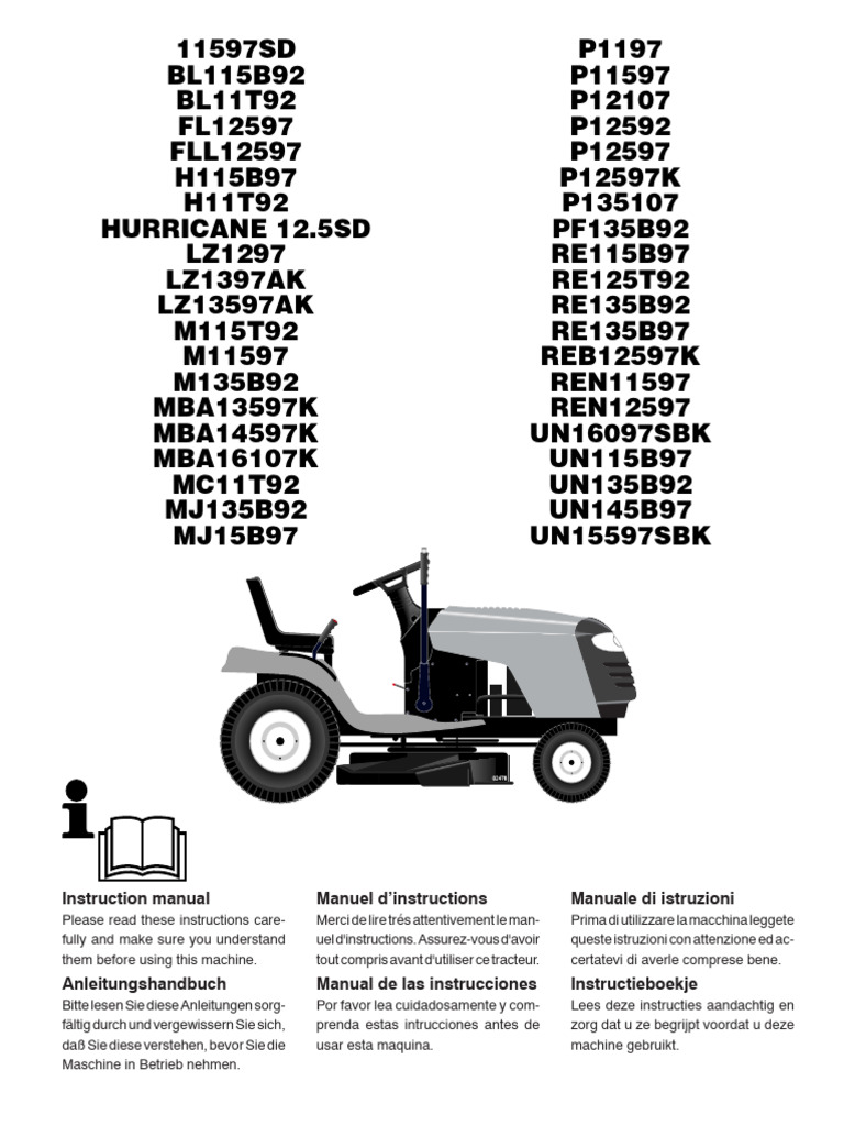 Instruction Manual Manuel D'instructions Manuale Di Istruzioni | PDF | Lawn Mower | Machines