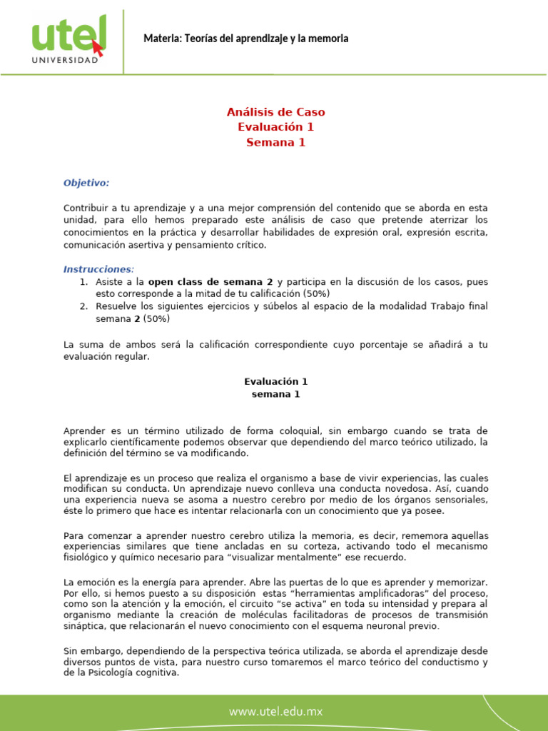 Teorías Del Aprendizaje y La Memoria - Evaluación 1 - P | PDF ...