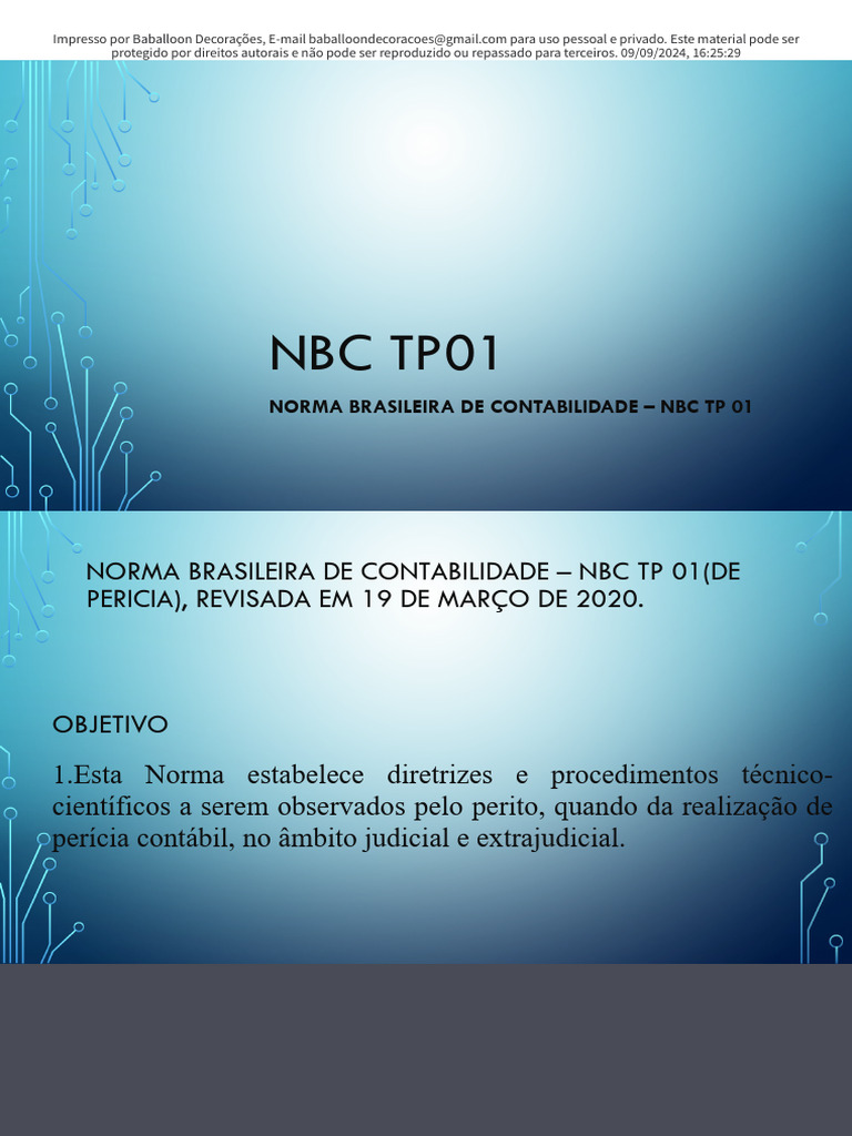 Diretrizes da NBC TP 01 para Perícias Contábeis | PDF