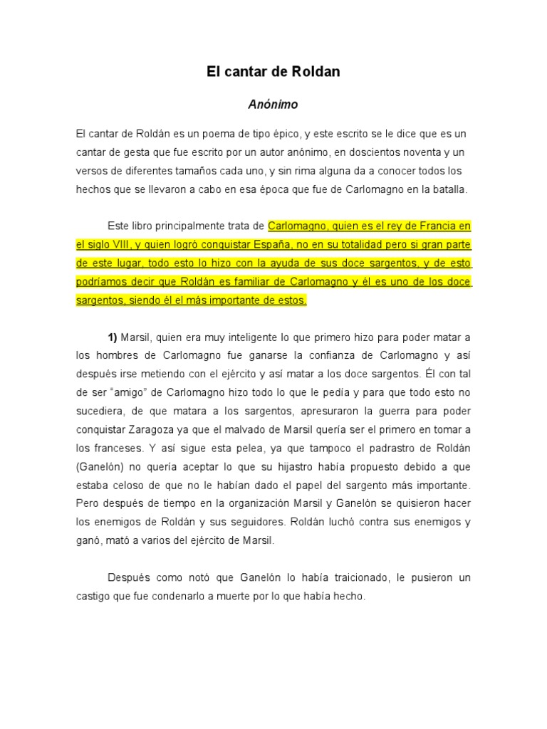 Análisis del Cantar de Roldán | PDF