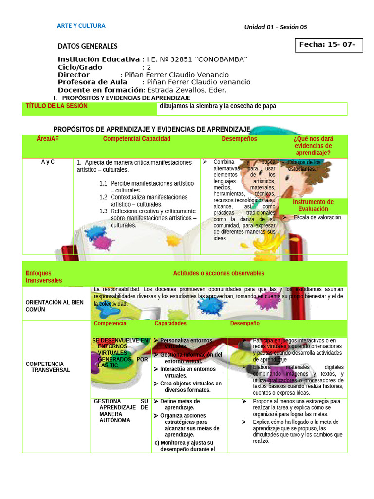 Sesion de Aprendizaje de Arte y Culturaaugusto Cardich Lorte | PDF ...