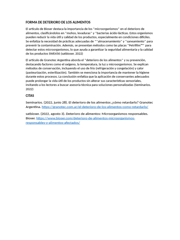 Forma de Deterioro de Los Alimentos | PDF