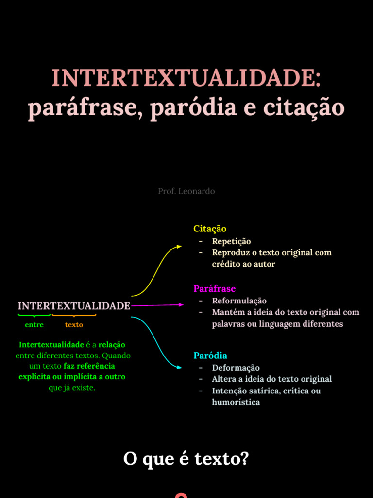 Português - Intertextualidade - Paráfrase e Paródia (Avaliação) | PDF ...