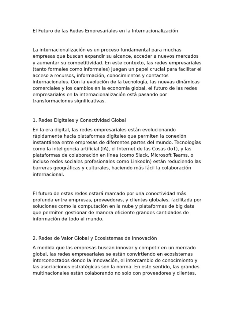 El Futuro de Las Redes Empresariales en La Internacionalización | PDF ...