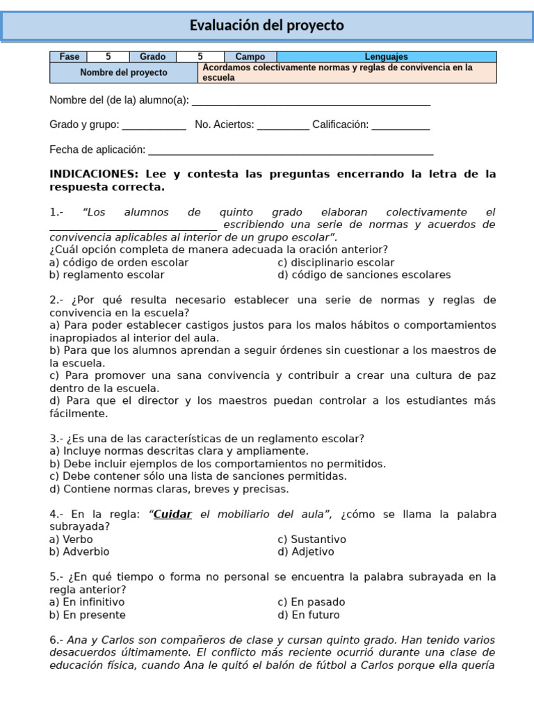 Normas de convivencia escolar para 5to grado | PDF | Mediación | Escuelas