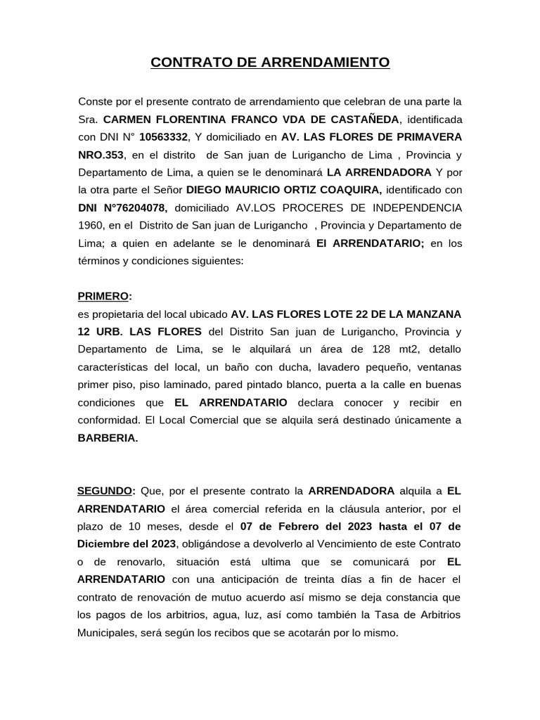 Contrato de Arrendamiento Barbería Lima | PDF | Ley común | Justicia