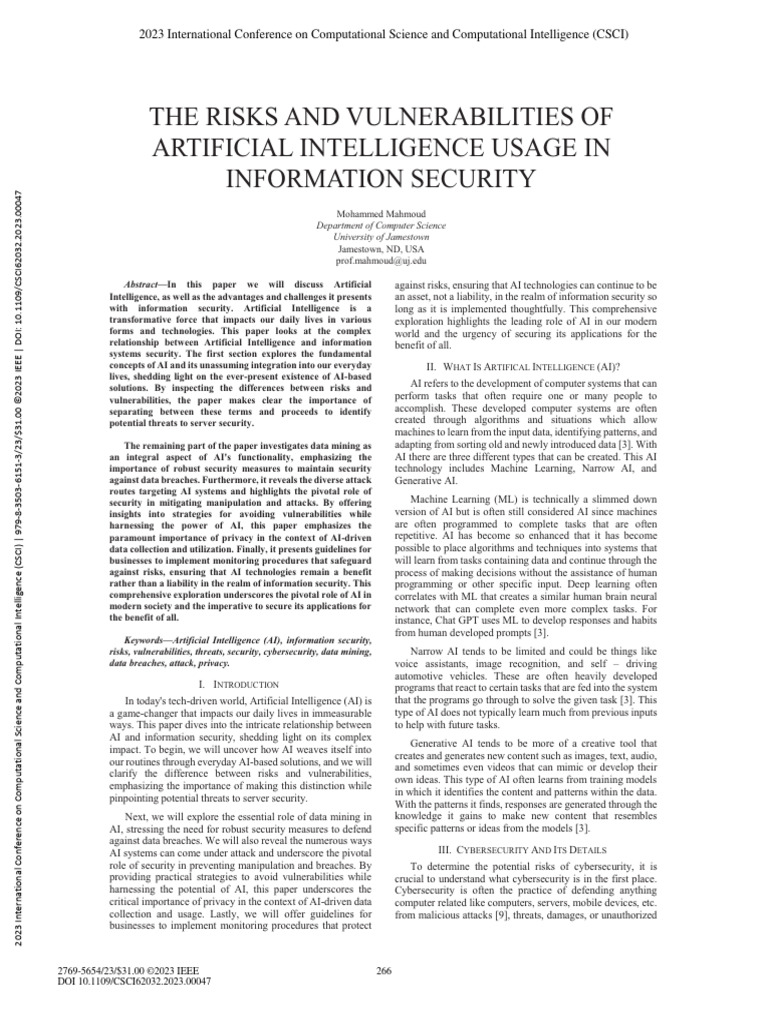 The Risks and Vulnerabilities of Artificial Intelligence Usage in ...