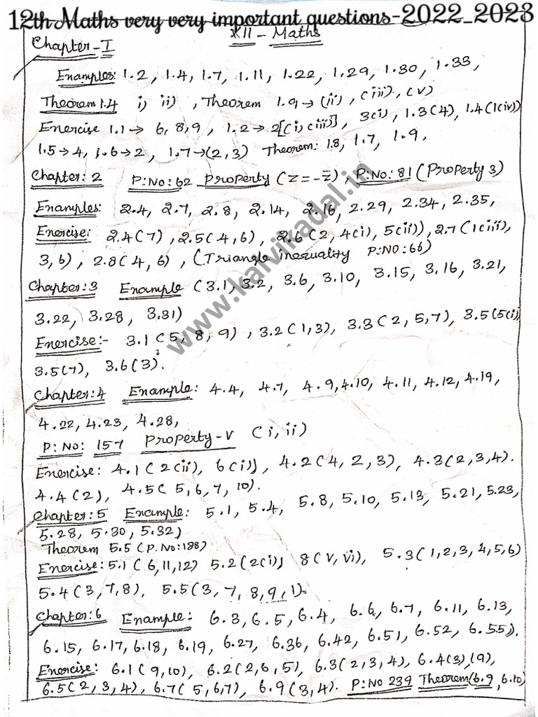 12th Maths Important Questions PDF | PDF