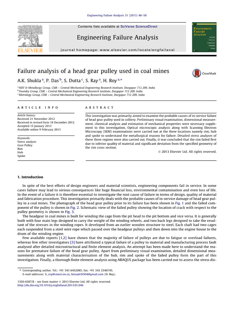 Failure Analysis of A Head Gear Pulley Used in - 2013 - Engineering ...
