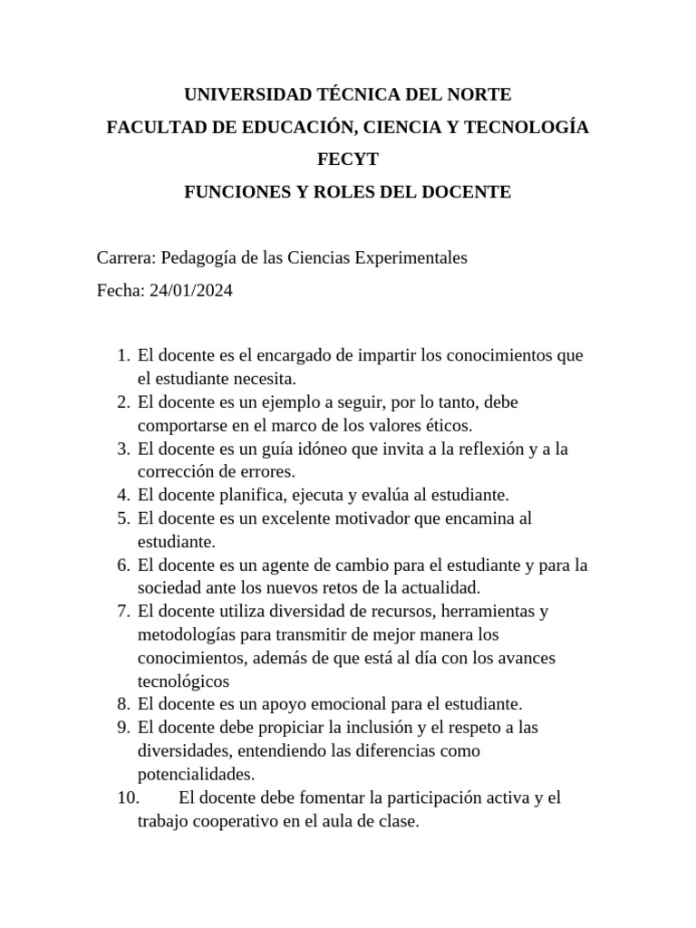 Funciones y Roles Del Docente | PDF | Maestros | Aprendizaje