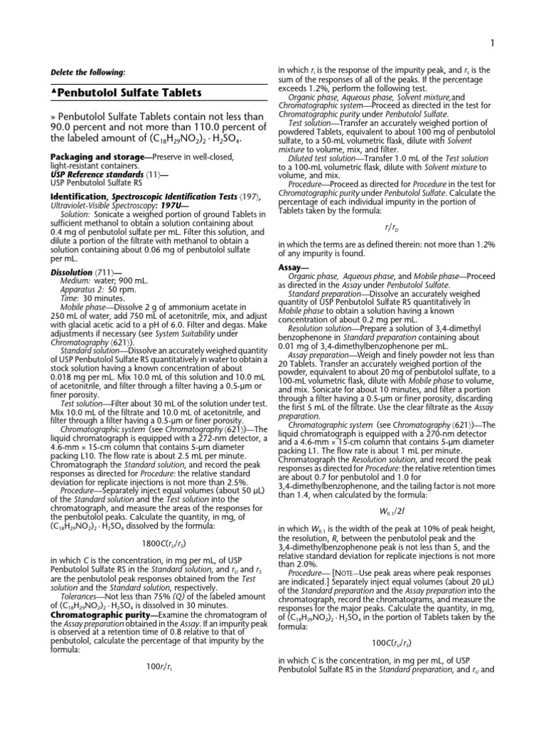 Penbutolol Sulfate Tablets Analysis | PDF | Chromatography | High ...