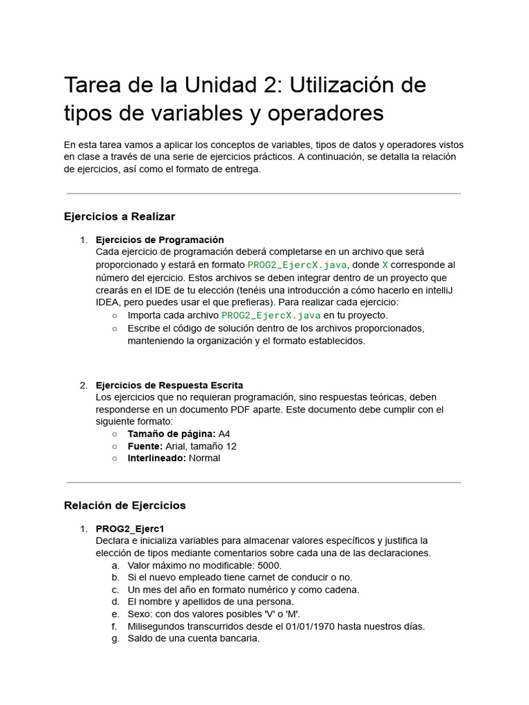 Ejercicios de Variables y Operadores en Java | PDF | Variable ...