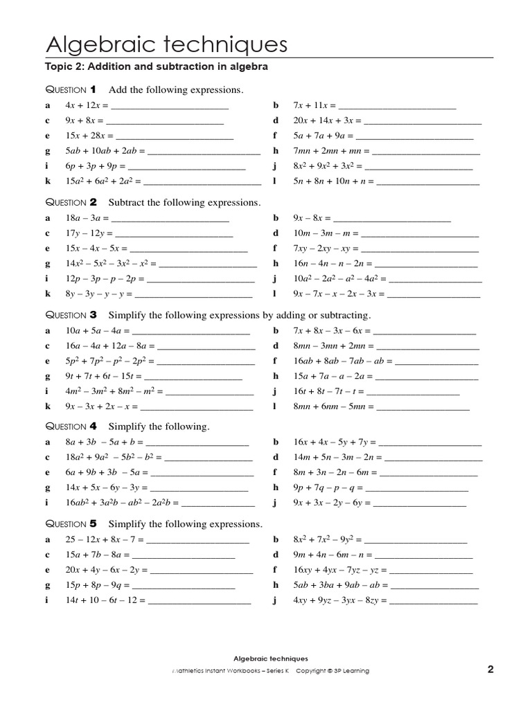 Year 7 Algebra | PDF | Mathematics | Algebra