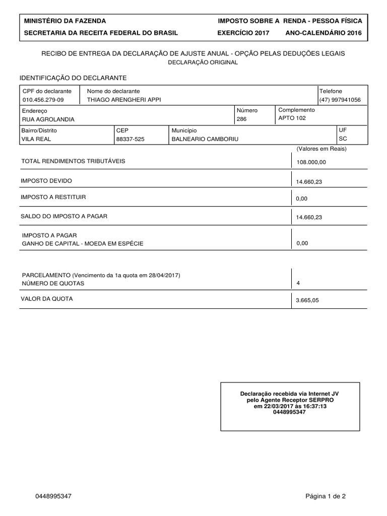 2recibo APPI | PDF | Imposto de Renda | Impostos