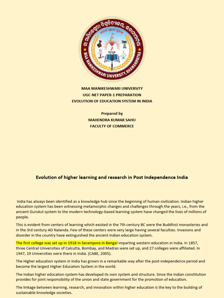 Evolution of Higher Education in India | PDF