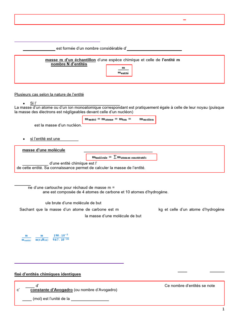 Compter les entités chimiques et moles | PDF | Atomes | Masse